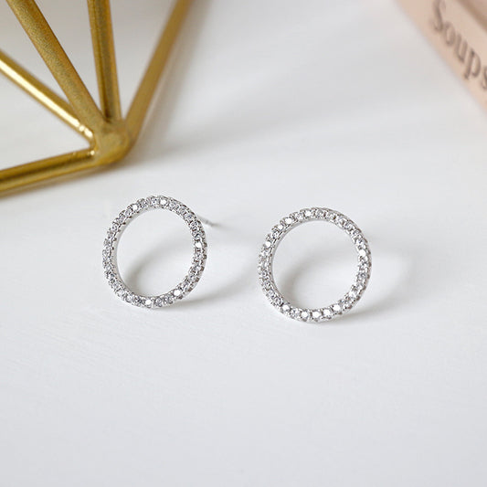 Classic Geometry Hollow CZ Circle 925 Sterling Silver Stud Earrings