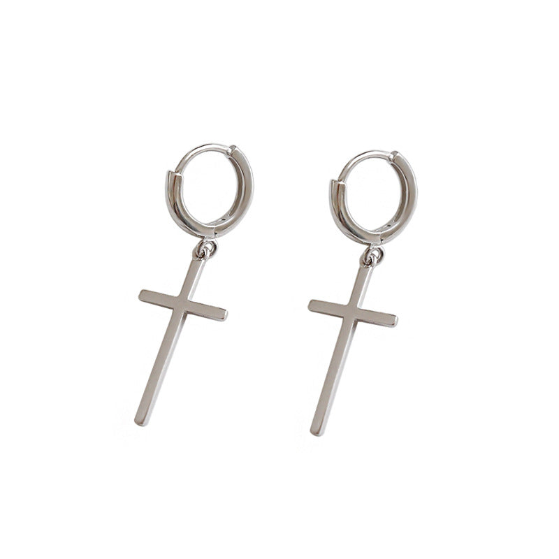 Minimalist Classic Cross 925 Sterling Silver Hoop Earrings