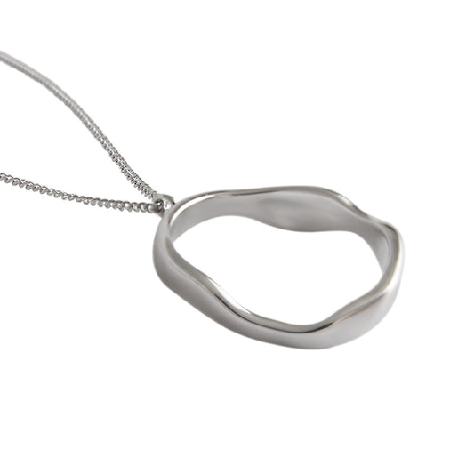 Simple Irregular Geometry Wave Circle 925 Sterling Silver Necklace