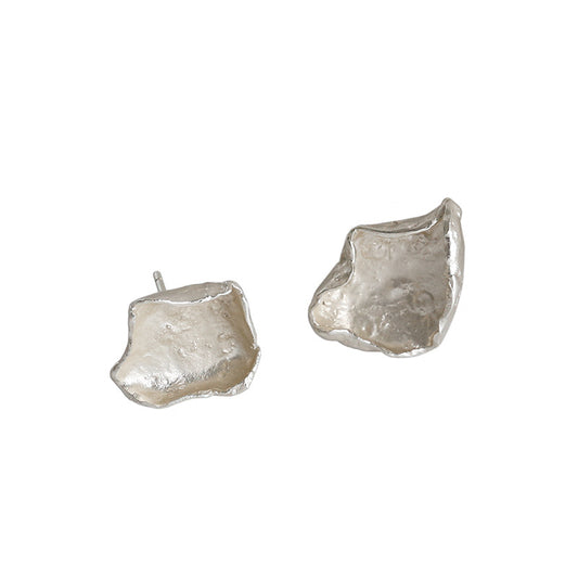 Fashion Irregular Asymmetry Leaves 925 Sterling Silver Stud Earrings