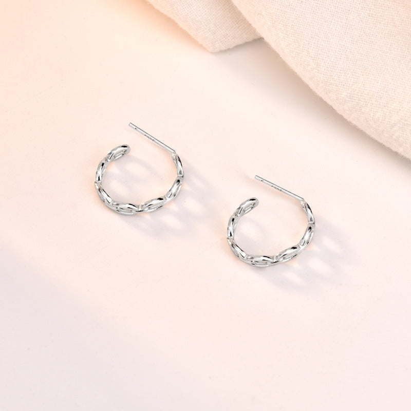 Fashion Hollow Chain Loop 925 Sterling Silver Hoop Earrings