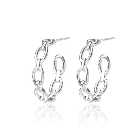 Fashion Hollow Chain Loop 925 Sterling Silver Hoop Earrings