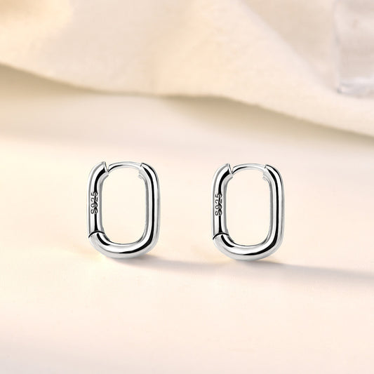 Simple Geometry Hollow Rectangle 925 Sterling Silver Hoop Earrings