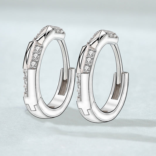 Simple Mini CZ Geometry Circle 925 Sterling Silver Hoop Earrings