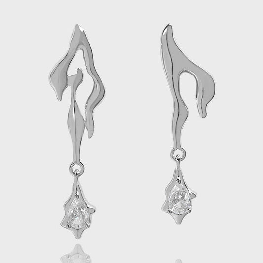 Elegant Irregular CZ Burning Flame 925 Sterling Silver Dangling Earrings