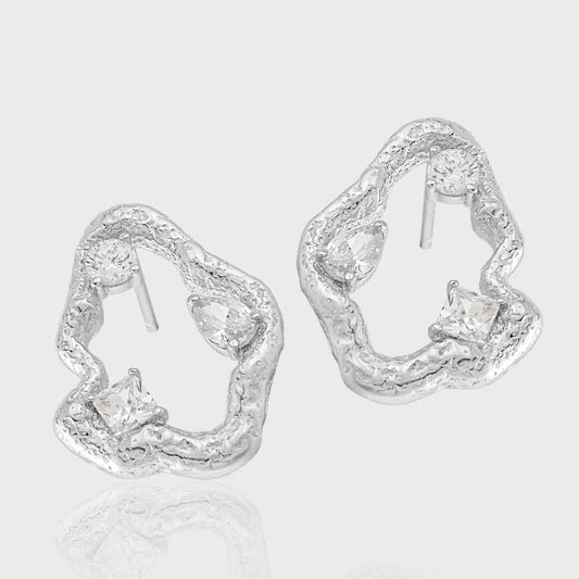 Office Hollow CZ Cloud 925 Sterling Silver Stud Earrings