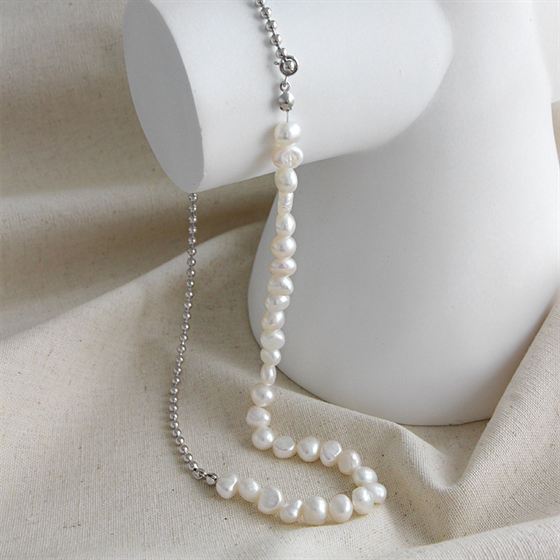 Elegant Irregular Natural Pearls 925 Sterling Silver Choker Necklace