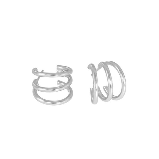 Fashion Triple Layer Lines 925 Sterling Silver Stud Earrings