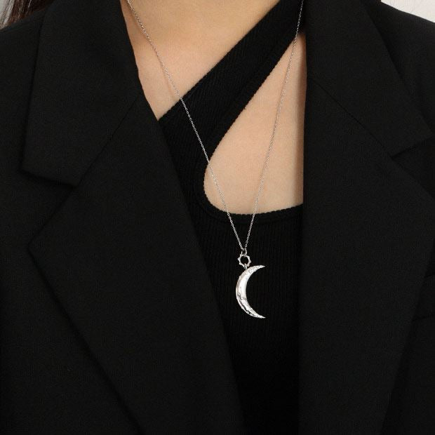 Women CZ Crescent Moon 925 Sterling Silver Necklace