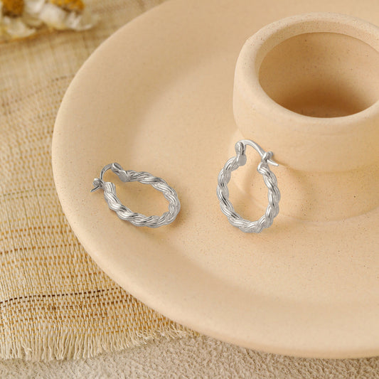 Simple Twisted 925 Sterling Silver Hoop Earrings